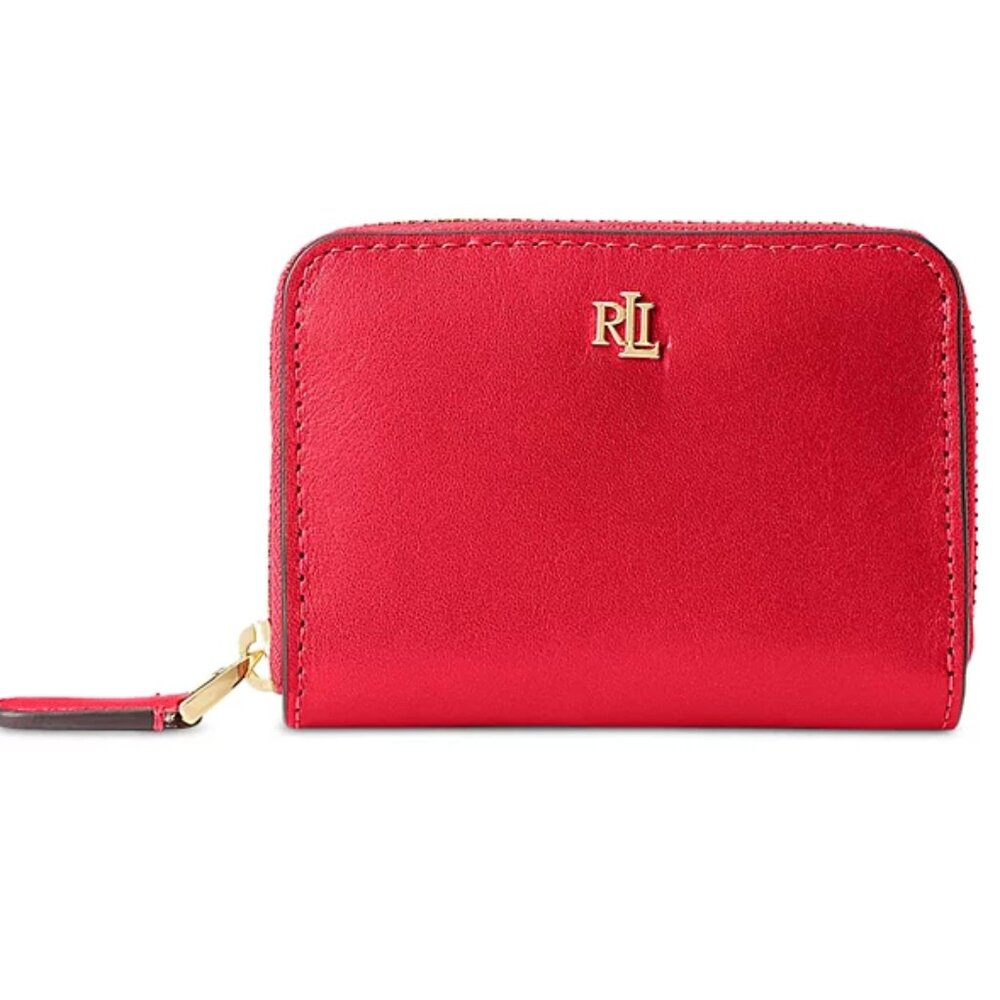 NWT ✅ LRL Ralph Lauren Full-Grain Leather Small Zip Continental Wallet RED ✨ NWT